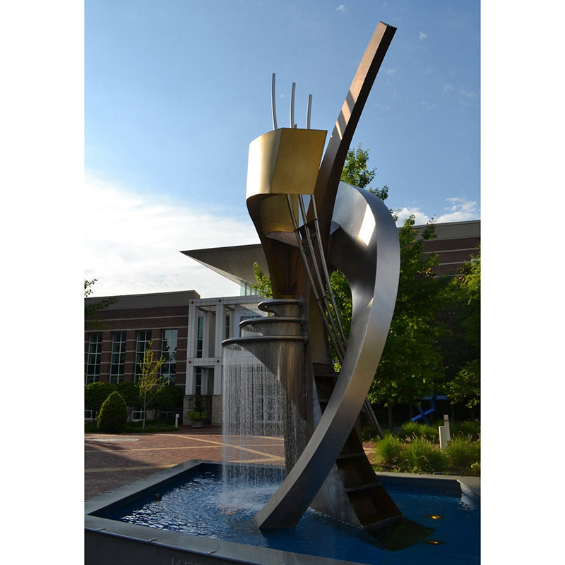 Outdoor modern metal polish abstract fountain stainless steel garden sculpture
