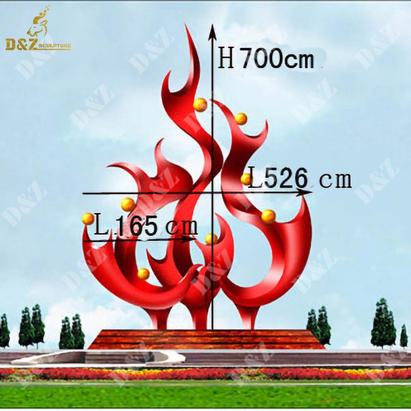 Large stainless steel Red flame sculpture  project