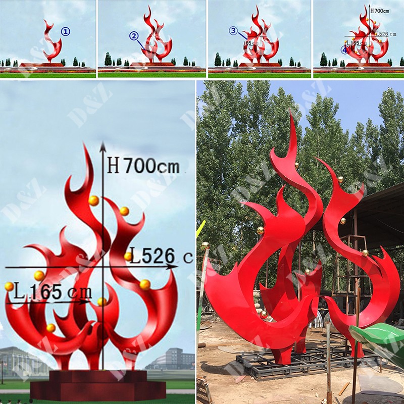Large stainless steel Red flame sculpture  project
