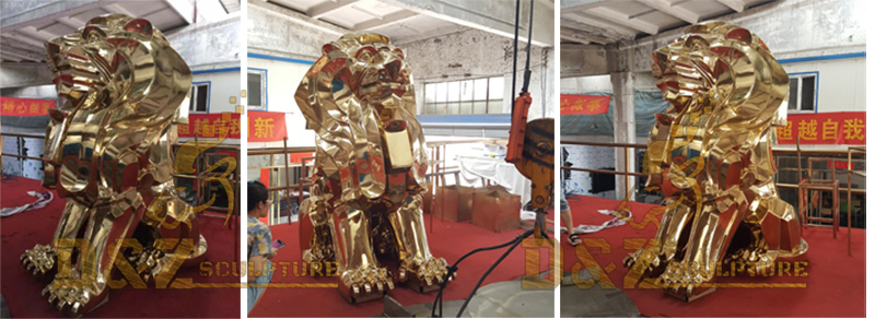 Life size stainless steel planted lion sculpture outdoor stainless steel animal sculpture