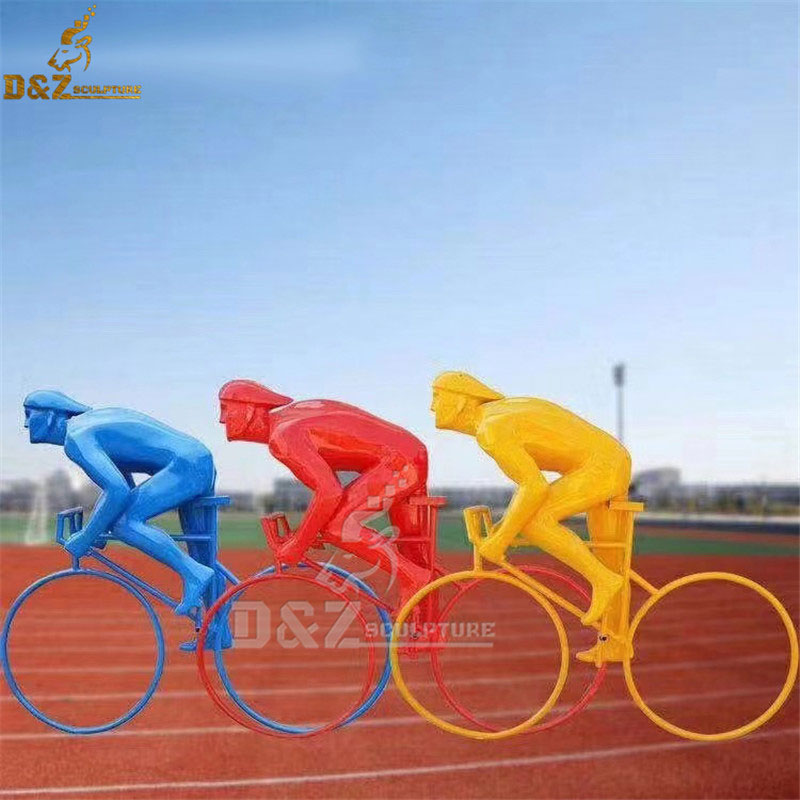 outdoor custom colorful abstract bike with people bicycle sculpture metal cycle sculpture