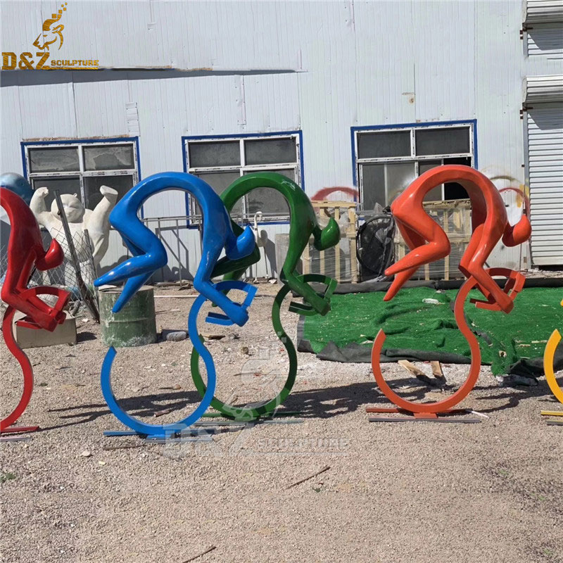 outdoor custom colorful abstract bike with people bicycle sculpture metal cycle sculpture