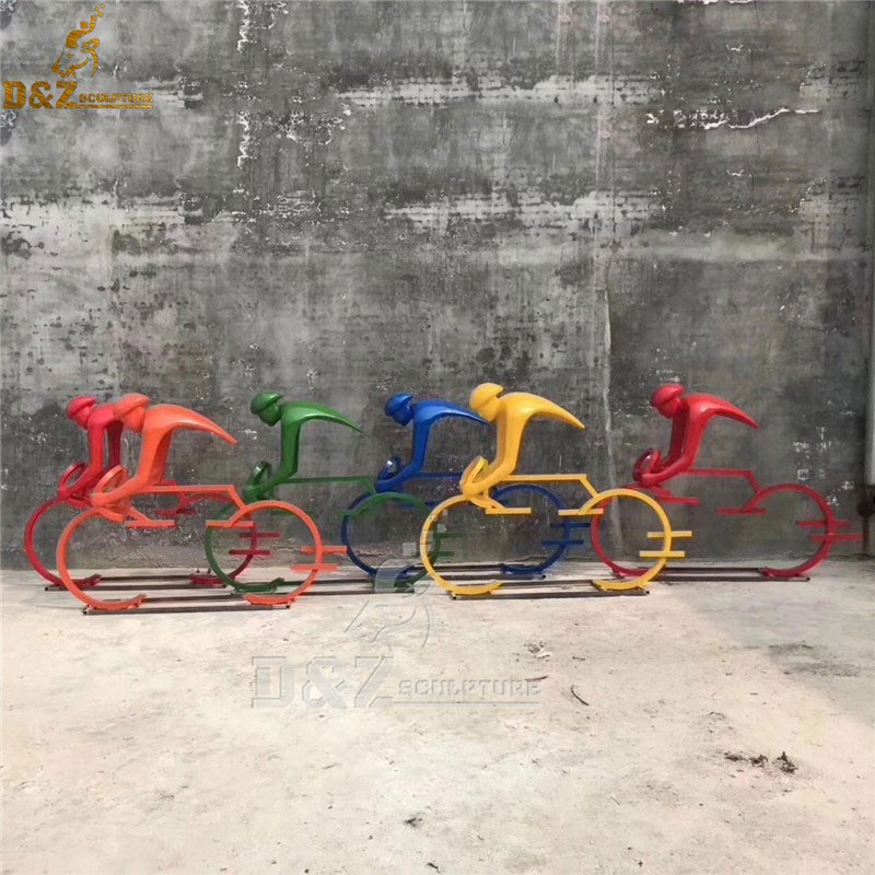 outdoor custom colorful abstract bike with people bicycle sculpture metal cycle sculpture