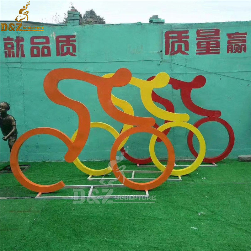 outdoor custom colorful abstract bike with people bicycle sculpture metal cycle sculpture