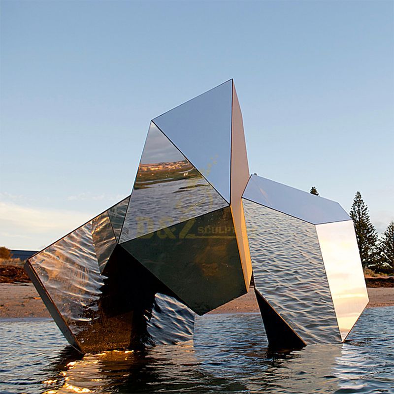 Mirror cube rock stainless steel stone sculptures