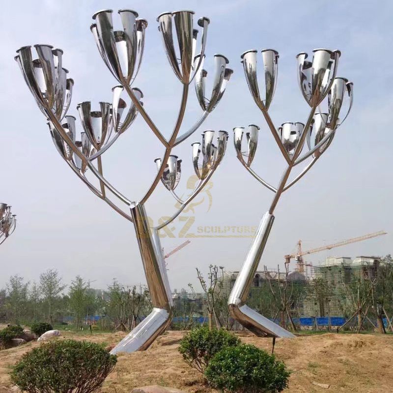 Life size outdoor Stainless steel mirror tree sculpture