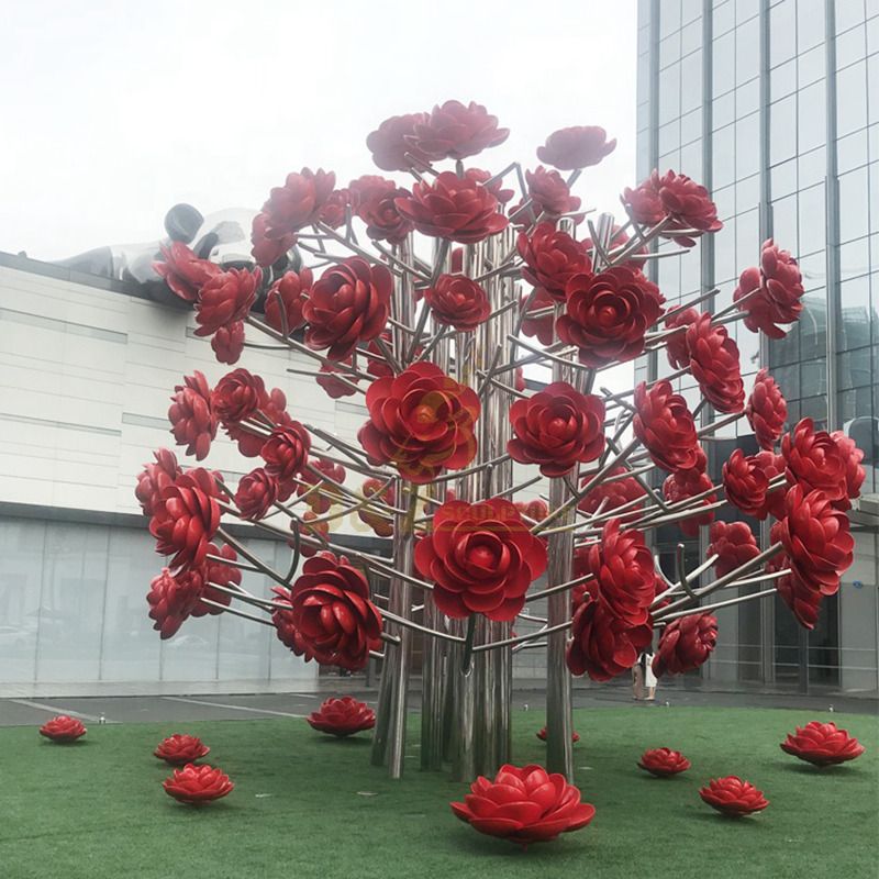 Outdoor large stainless steel rose sculpture metal artwork