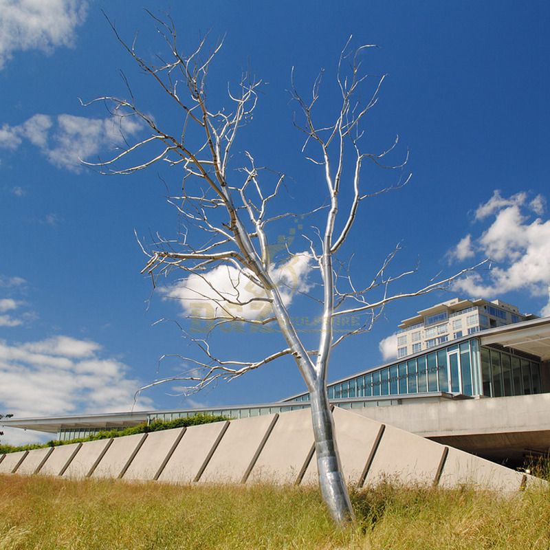 Modern life size metal stainless steel tree sculpture