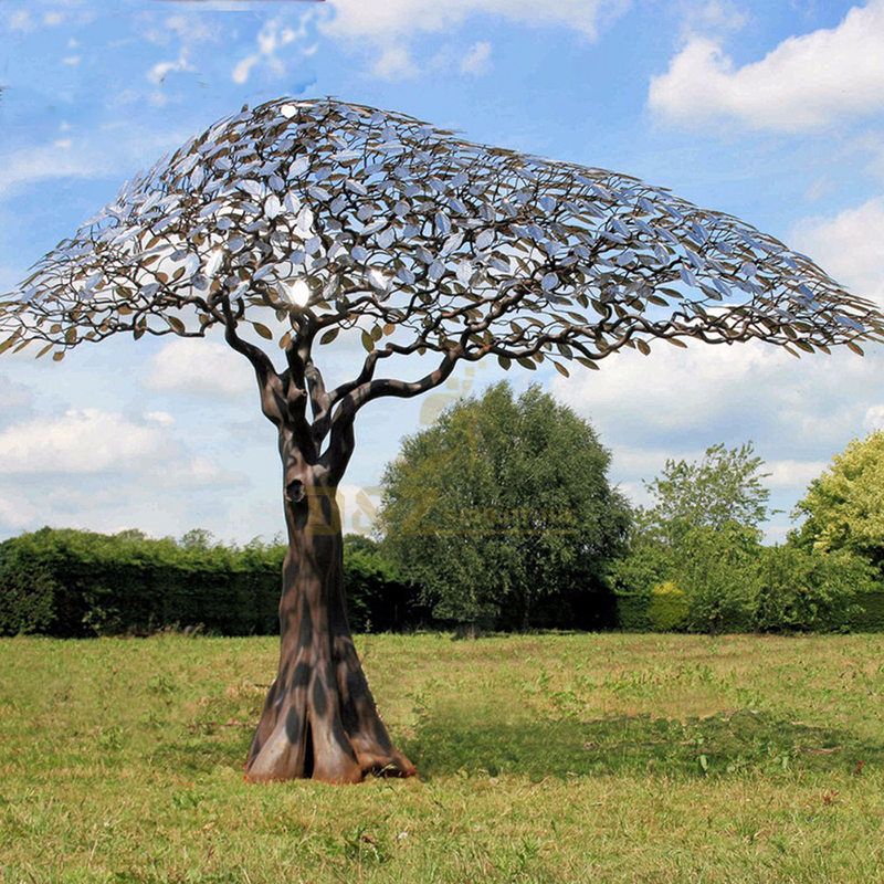 Life size outdoor garden stainless steel metal tree sculpture