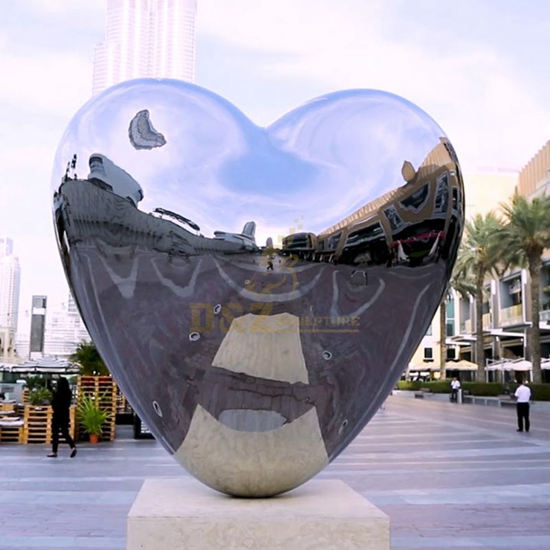 Modern outdoor decor polished heart stainless steel sculpture