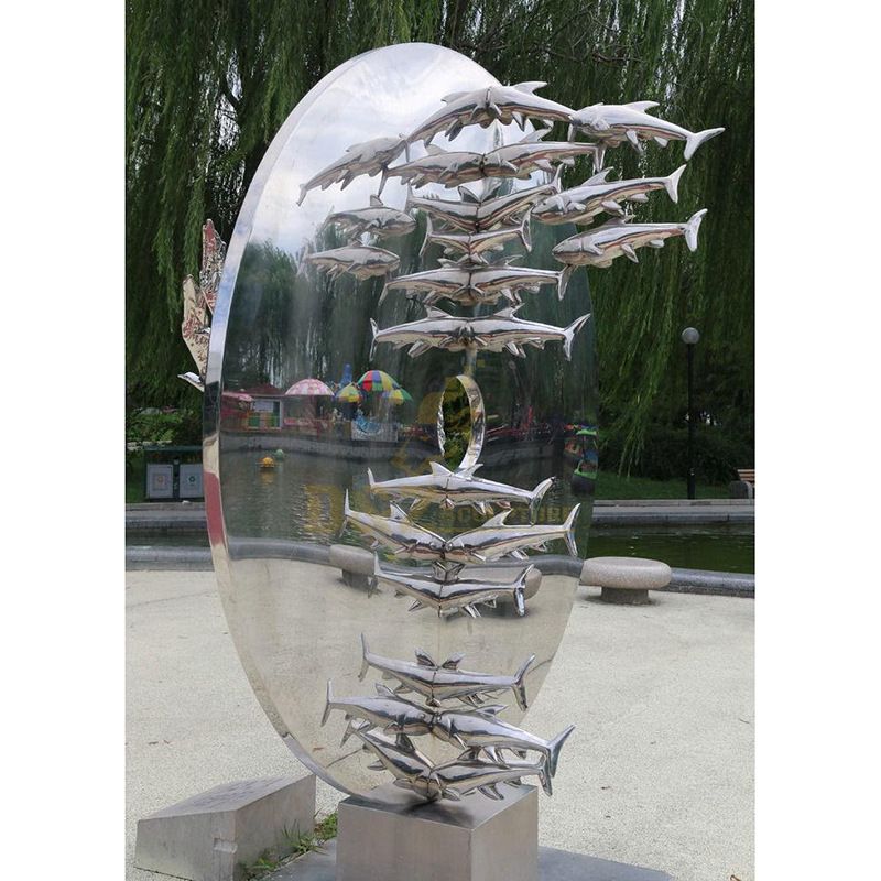 Large Fish Stainless Steel Abstract Mirror Sculpture