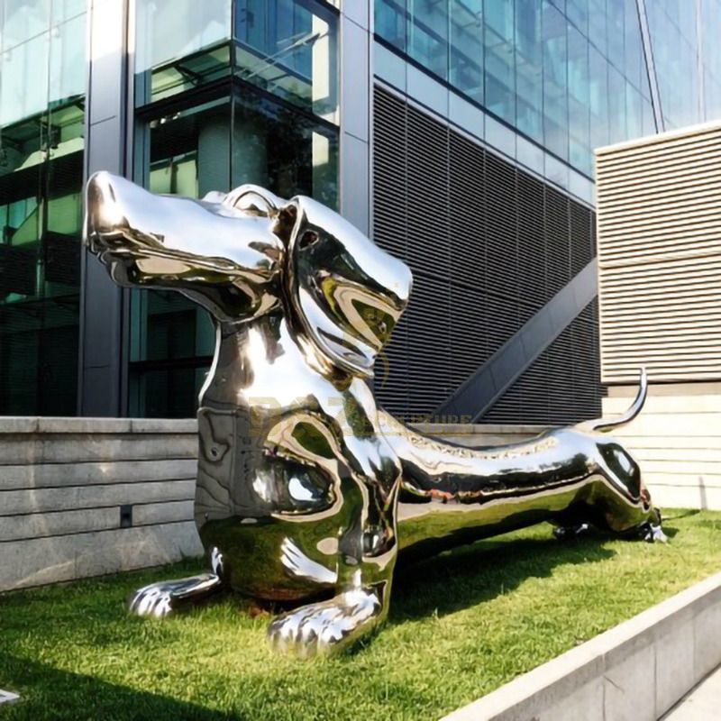 High Quality Stainless Steel Life Size Sliver Dog Chair Sculpture
