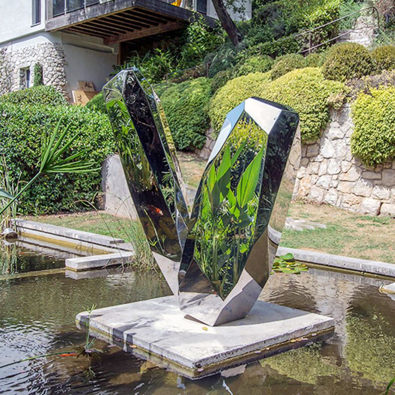 Mirror stainless steel rock formation art sculpture for decoration