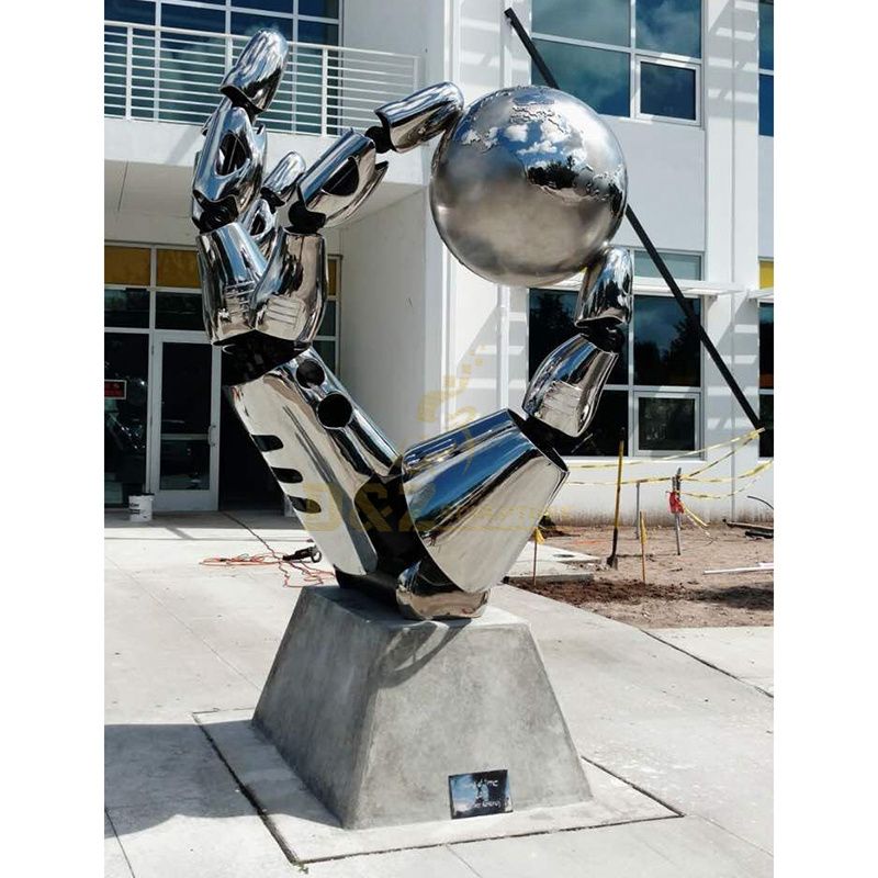 Abstract hand hold ball statue large stainless steel hand sculpture