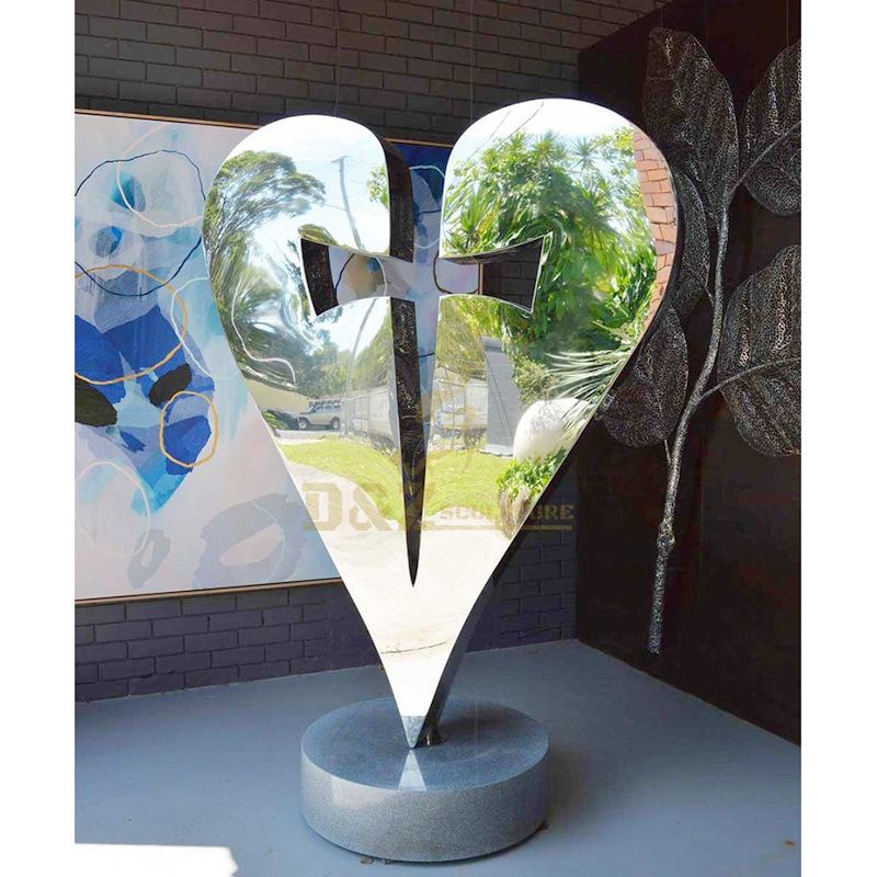 Modern Mirror Metal Abstract Stainless Steel Heart Sculpture