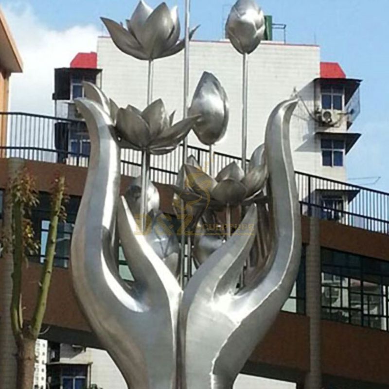 Outdoor Modern Stainless Steel Lotus Flower Sculpture