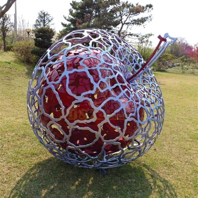 Outdoor Home Garden Ornament Metal Craft New Product Stainless Steel Hollow Ball Apple Sculpture