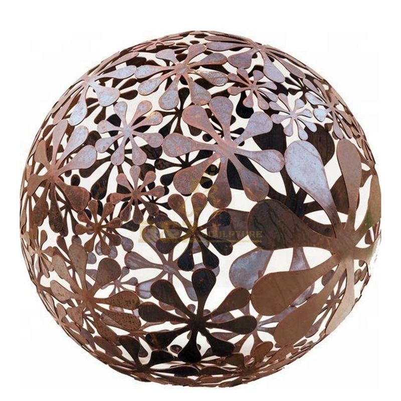 Metal Hollow Garden Ball Sculpture Corten Steel Sphere Sculpture
