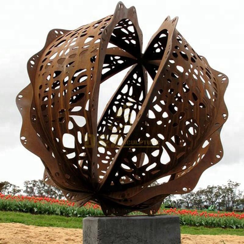 Large Garden Ball Sculpture Outdoor Corten Steel Rusty Sphere