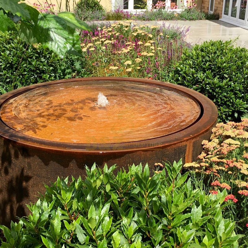 Cylinder Design Outdoor Decor Corten Steel Garden Water Fountain