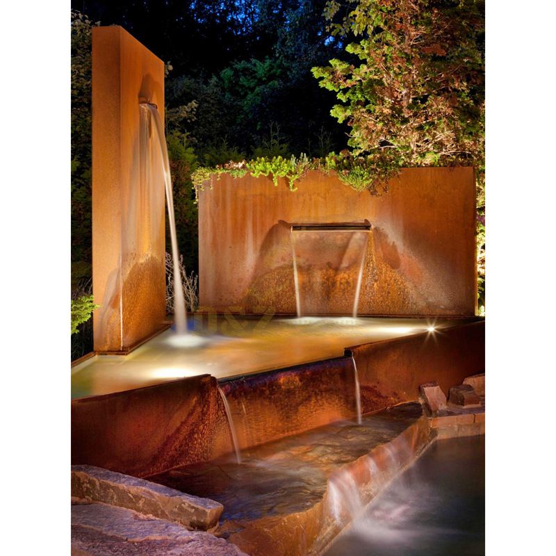 Metal Garden Sculpture Corten Steel Landscape Waterfall