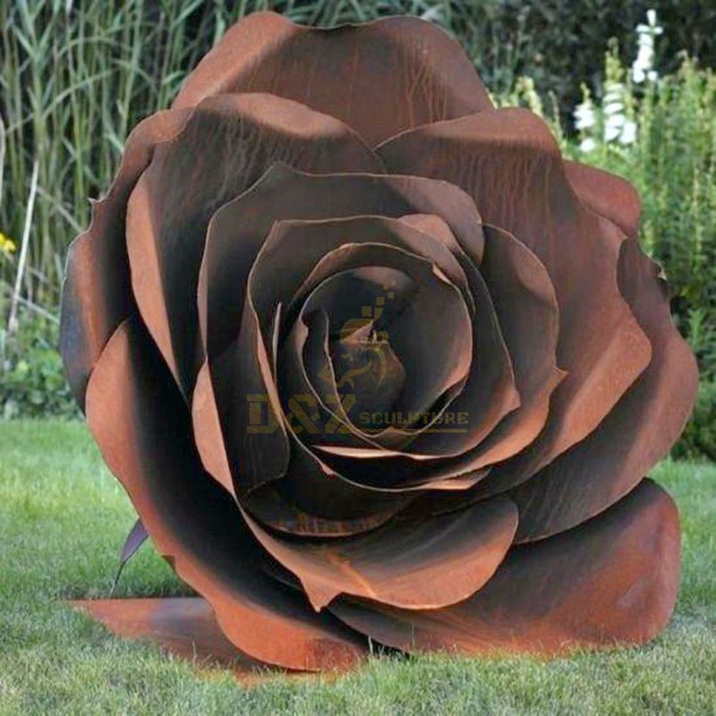 Modern Garden Decor Delicate Corten Steel Rose Sculpture