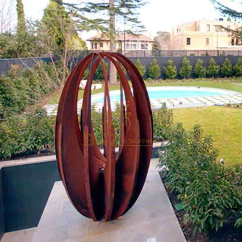 Round Hollow Decorative Design Corten Steel Material Metal Art Sculpture