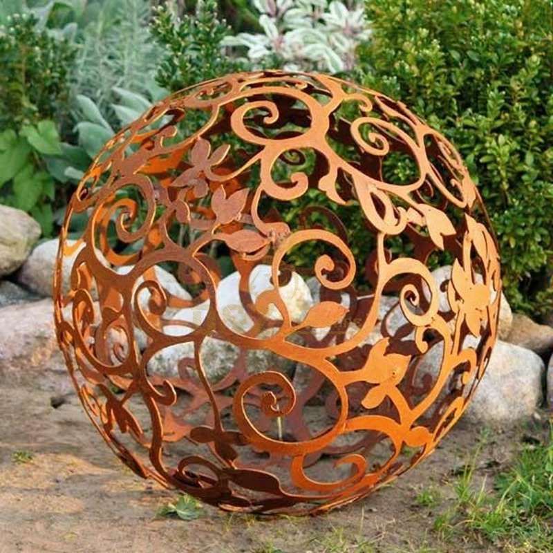 Corten Steel Decoration With Lighting Ball Sculpture