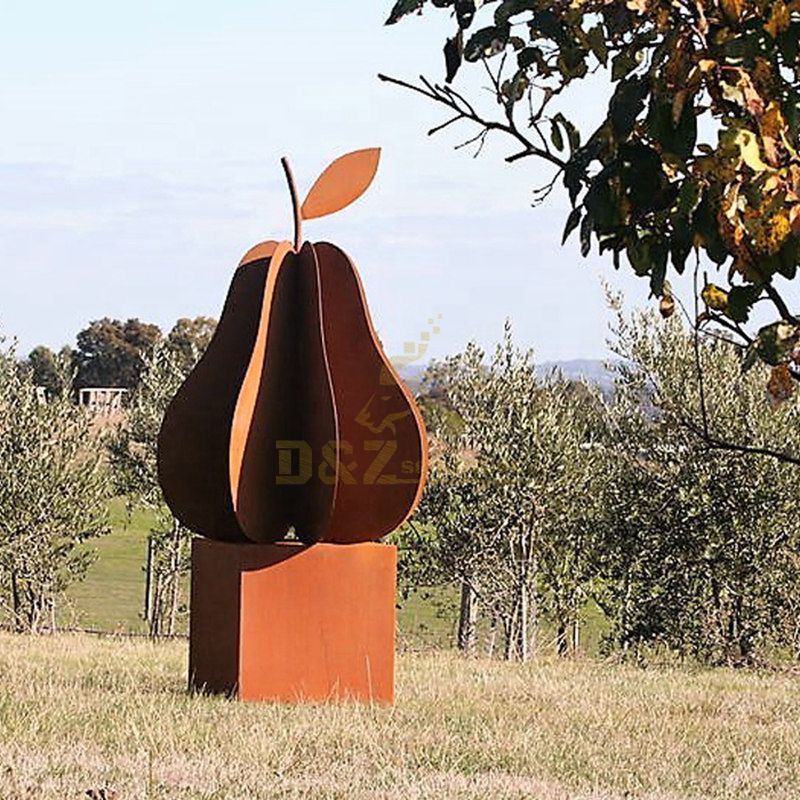 Large Metal Fruit Corten Steel Pear Statue For Park Decor