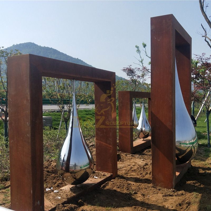 Outdoor Decoration Large Corten Steel Water Drop Sculpture