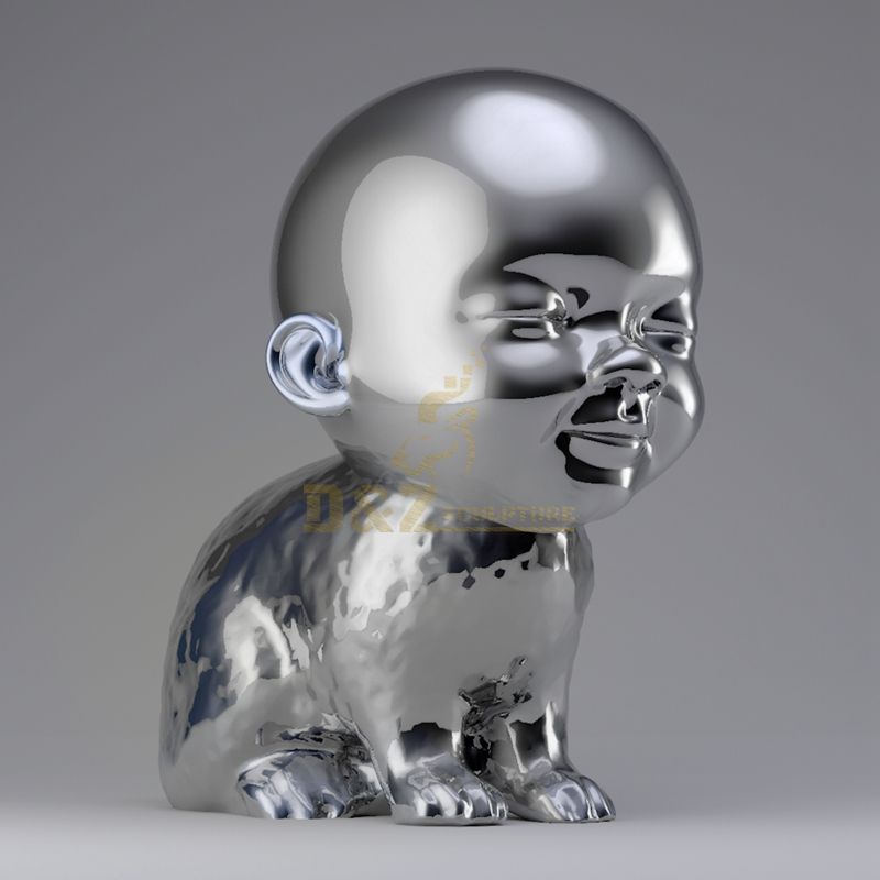 Large Abstract Mirror Child Dog Stainless Steel Sculpture