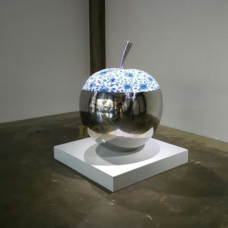 Indoor Exhibition High Polished Stainless Steel Apple Sculpture