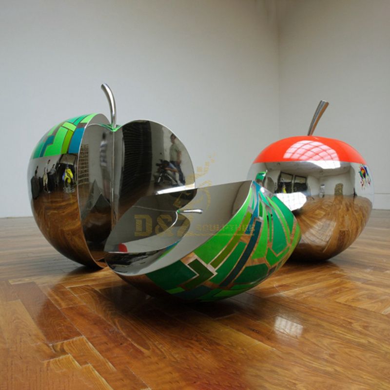 Indoor Color High Polished Cut Stainless Steel Apple Sculpture
