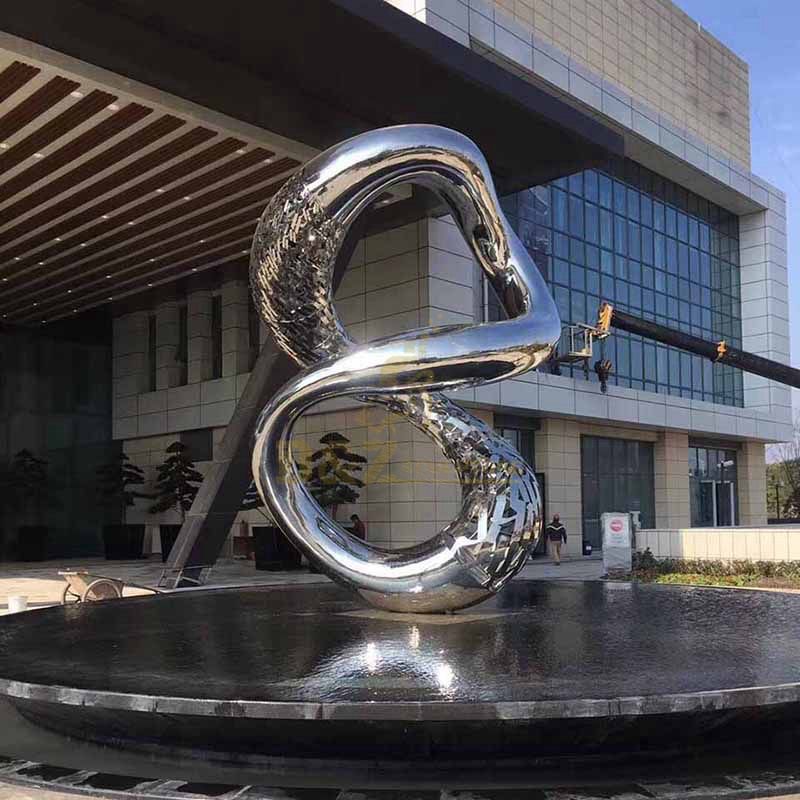 Outdoor abstract hollow exernal sculptures in stainlees steel water fountain