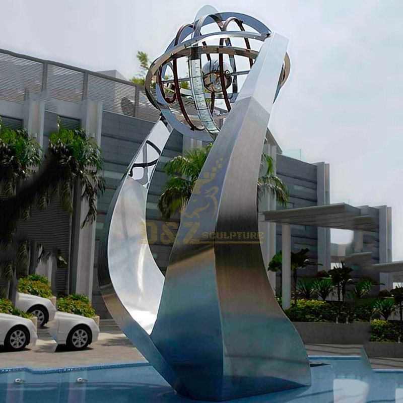 Garden mirror polished metal stainless steel fountain sculpture