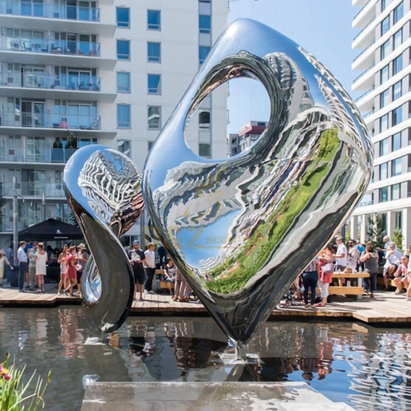 Large Abstract Stainless Steel Mirror Fountain Sculpture