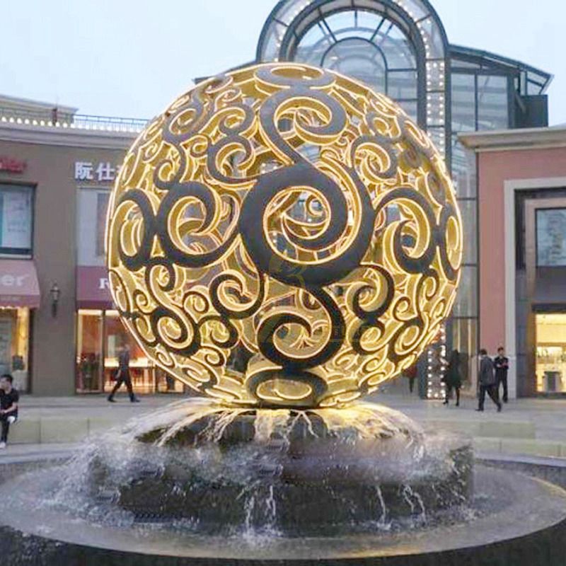 Hollow stainless steel hollow ball fountain sculpture