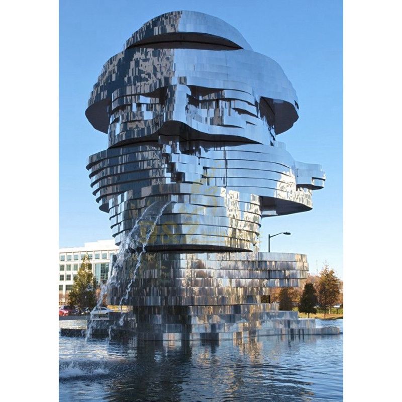 Mirror Metalmorphosis Fountain Stainless Steel Head Moving Sculpture By David Cerny