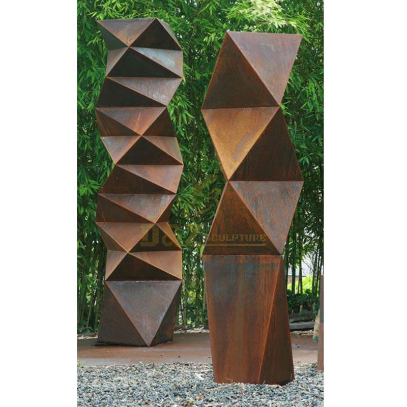 Outdoor geometric large artwork corten steel sculpture