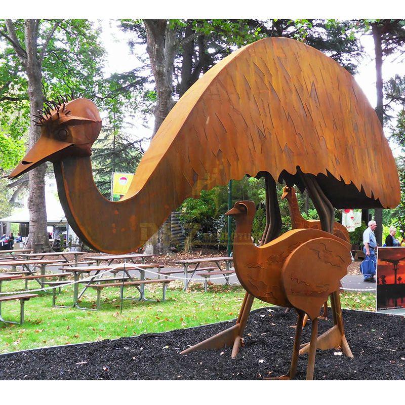 Large ostrich outdoor decoration corten steel animal sculpture