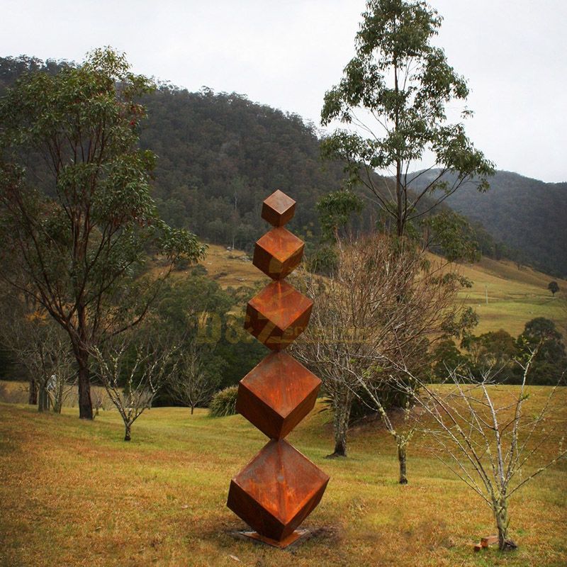 Large abstract art geometric corten steel sculpture for sale