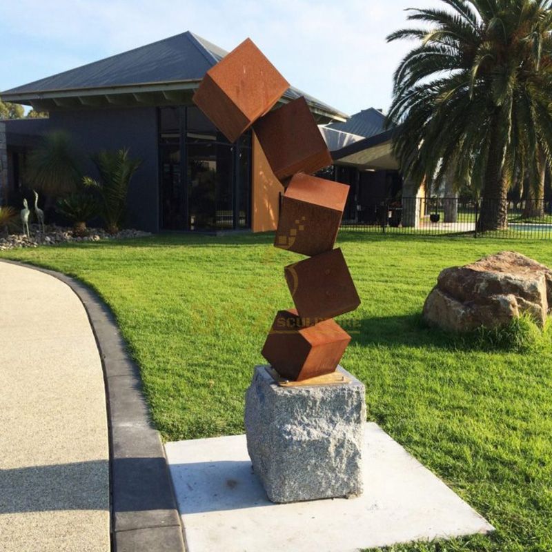 Custom Modern Large Corten Steel Geometric Sculpture