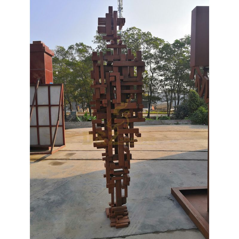 large size abstract corten steel figure sculpture
