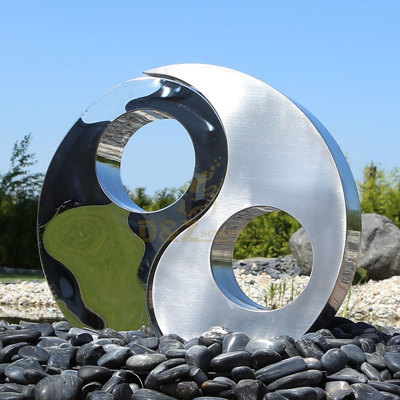 High Polished Art Modern Abstract Life Size Stainless Steel Circle Statue