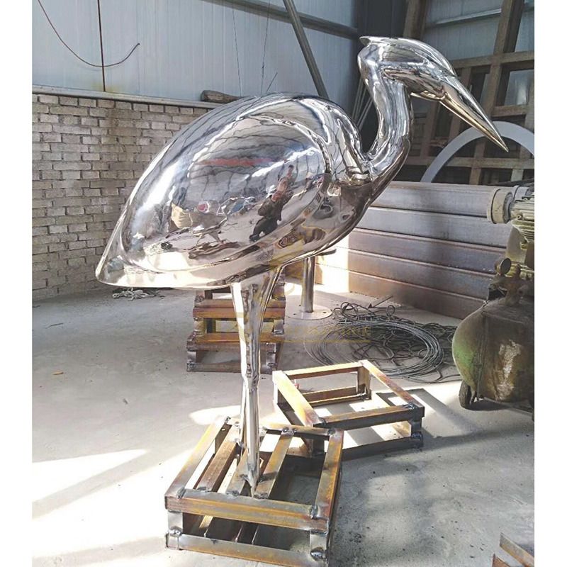 Handmade Metal Stainless Steel Crane Statue For Home