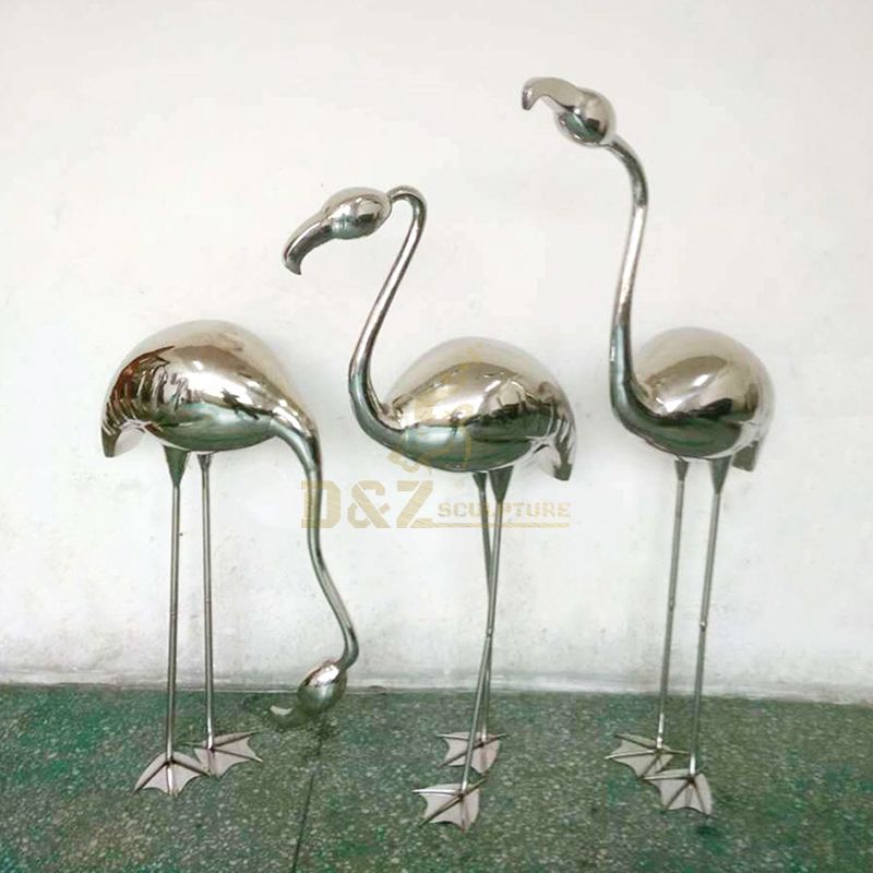 Polished Stainless Steel Animal Flamingo Sculpture For Sale