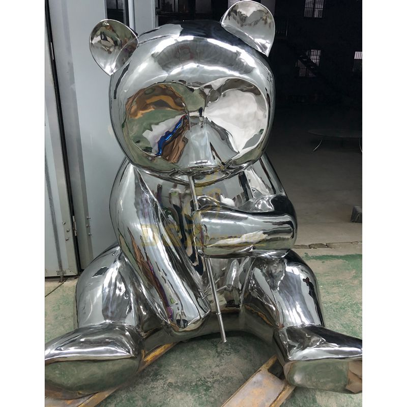 Outdoor Mirror Metal Stainless Steel Panda Sculpture