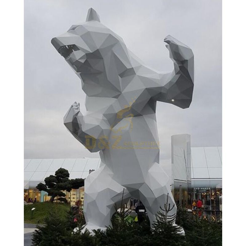 Garden Decoration Metal Craft Stainless Steel Sculptures Standing Bear Statue