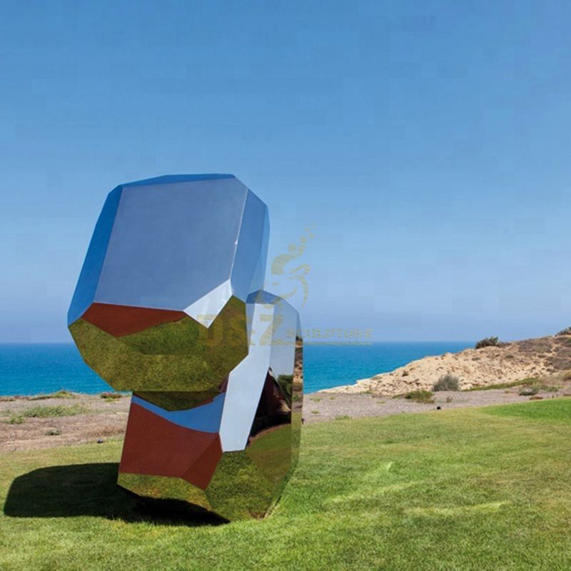 Mirror cube rock stainless steel stone sculptures