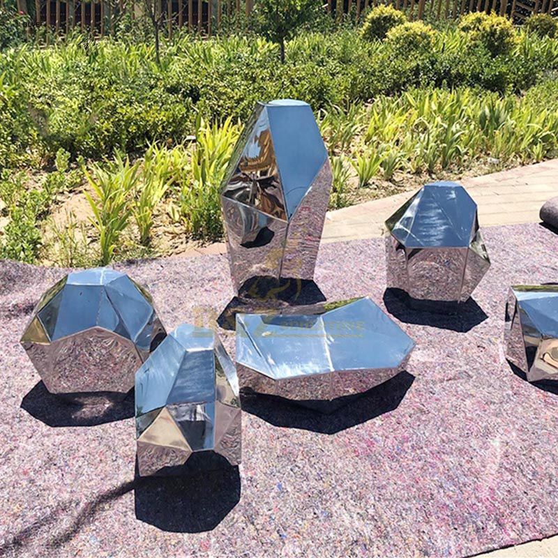Large Garden Modern Stainless Steel Stone Sculpture